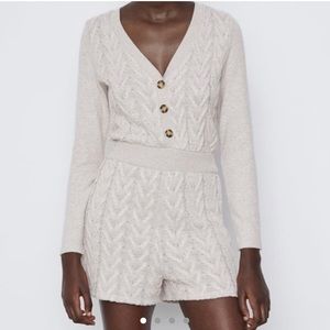 NWT Zara Marled Cable Knit Jumpsuit Romper